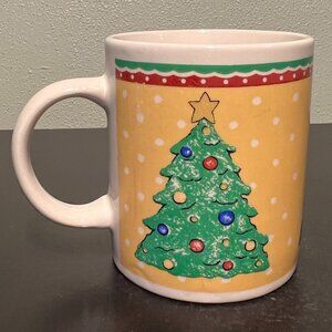 Vintage Gibson Gold Star-Topped CHRISTMAS TREE Ceramic Coffee Mug  ~ Tannenbaum